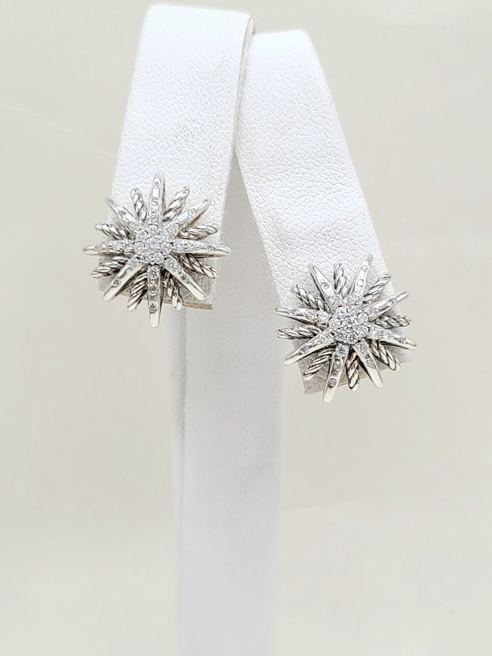 David Yurman Large Starburst Stud Earrings w/ Pavé White Diamonds - RARE